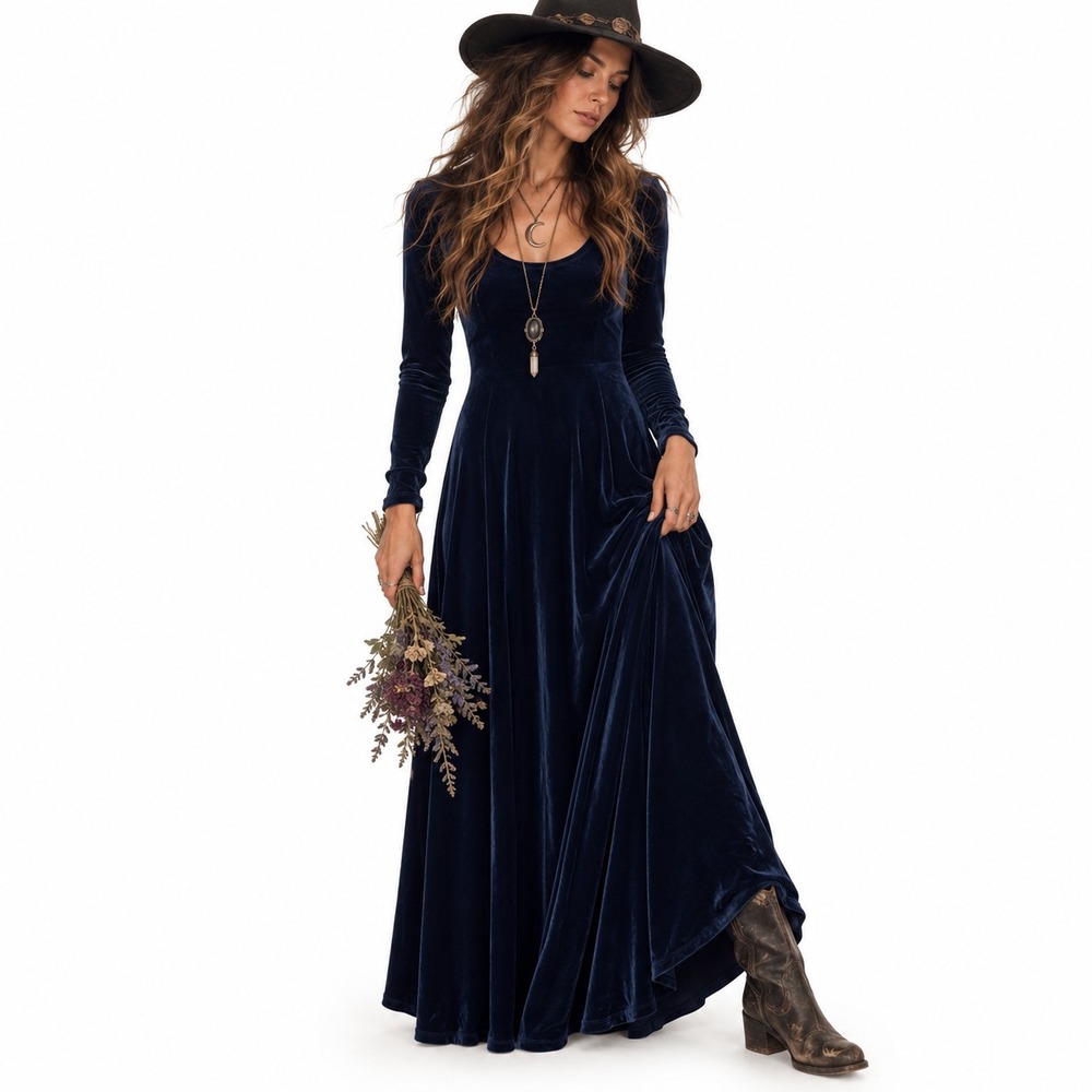 Soft Surroundings Womens PM Blue Velvet Maxi Dress Practical Magic Whimsygoth